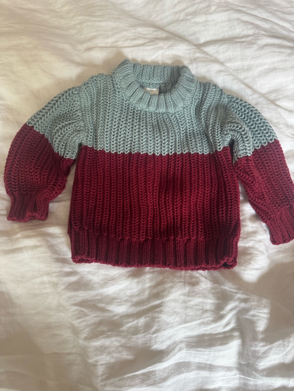 Noah NYC Mint and Burgundy Colorblock Knit Sweater